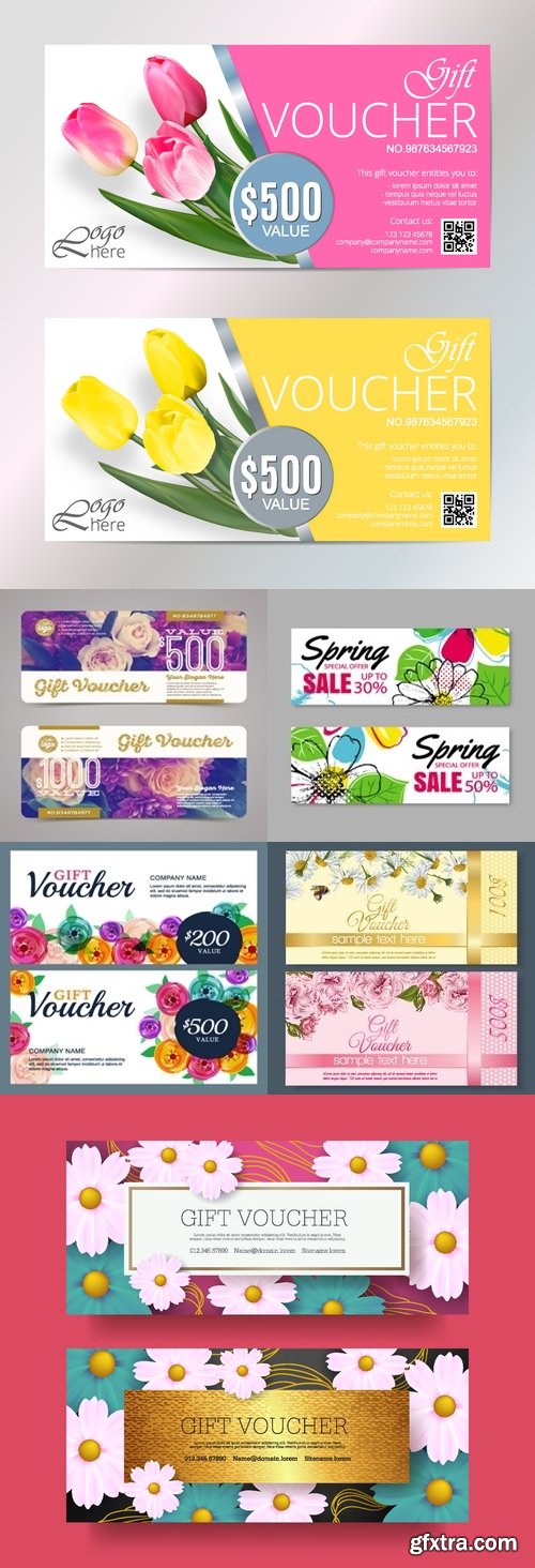 Vectors - Voucher Templates with Flowers