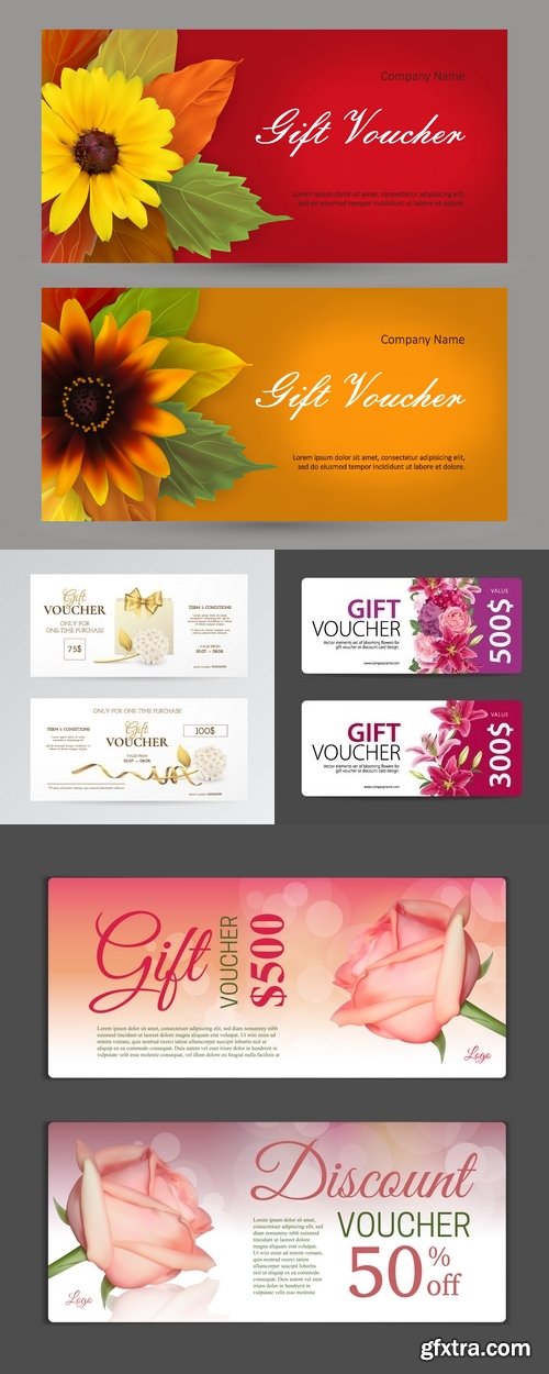 Vectors - Voucher Templates with Flowers 4