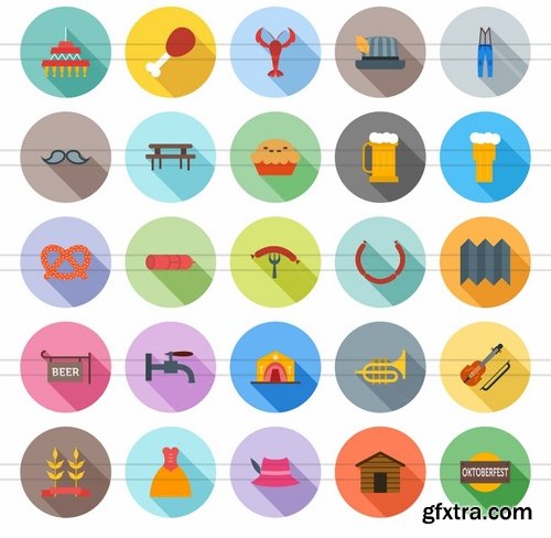 50 Oktoberfest Flat Shadowed Icons