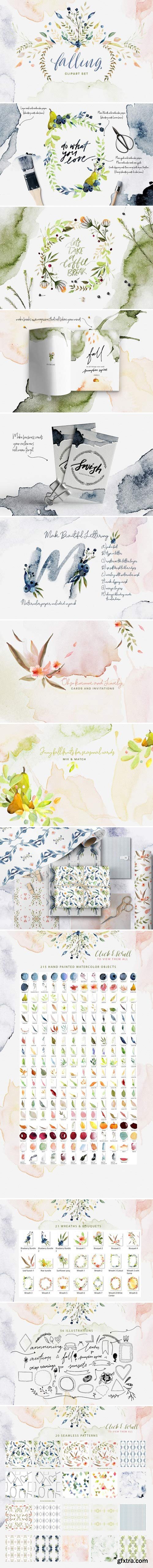 CM - Falling Watercolor Clipart Bundle 2155217