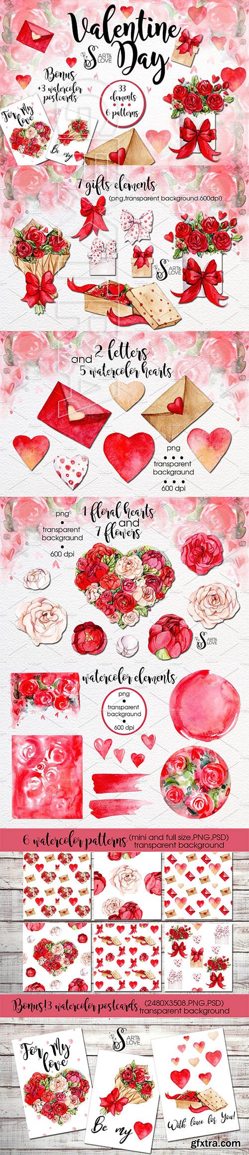 CreativeMarket - Watercolor Valentine Day 2247779