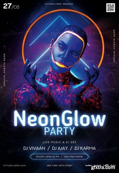 Neon Glow Party PSD Flyer Template