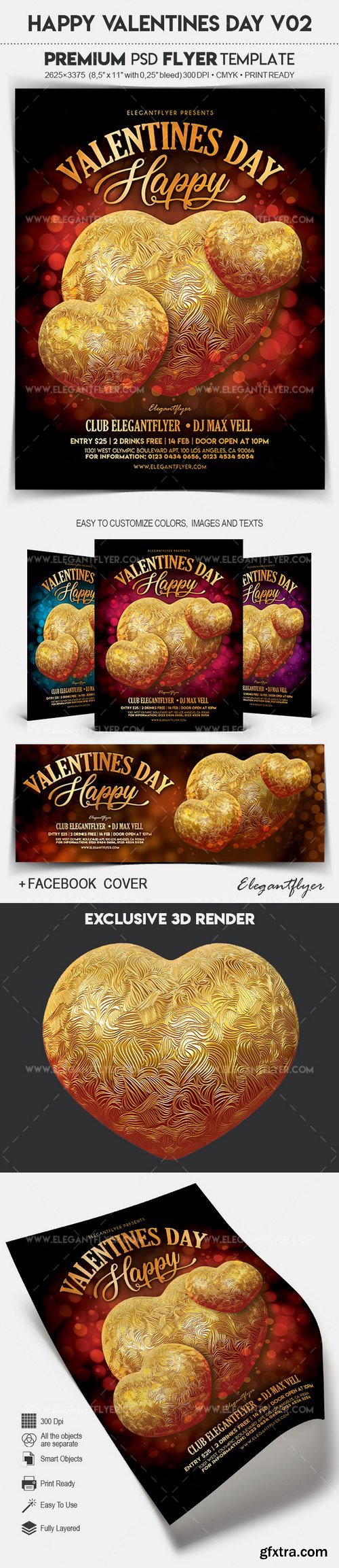 Happy Valentines Day V02 – Flyer PSD Template + Facebook Cover