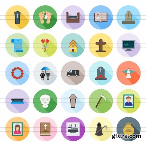 50 Funeral Flat Shadowed Icons