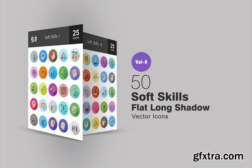 50 Soft Skills Flat Shadowed Icons