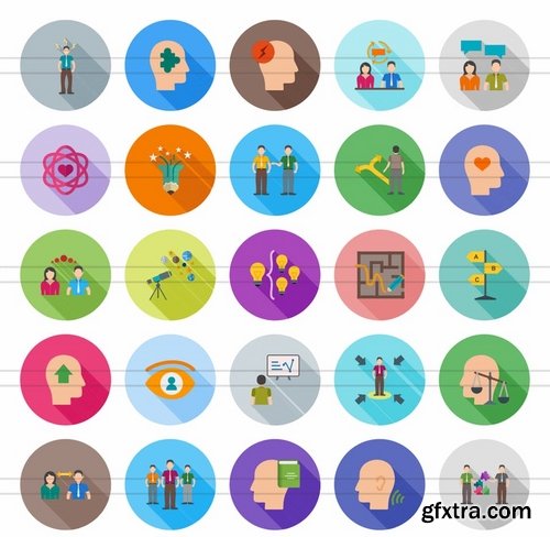 50 Soft Skills Flat Shadowed Icons