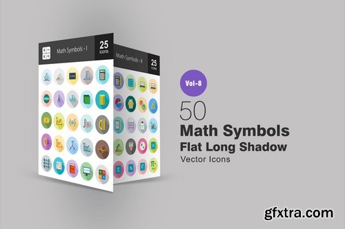 50 Math Symbols Flat Shadowed Icons