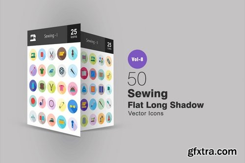 50 Sewing Flat Shadowed Icons