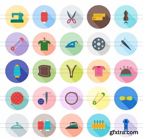 50 Sewing Flat Shadowed Icons