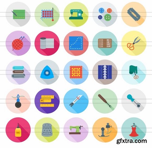 50 Sewing Flat Shadowed Icons