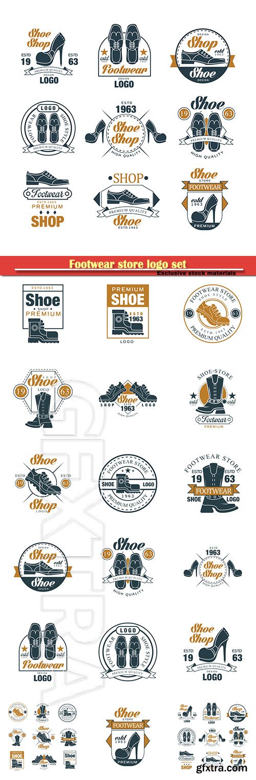 Footwear store logo set, shoe style premium quality vector Illustrations