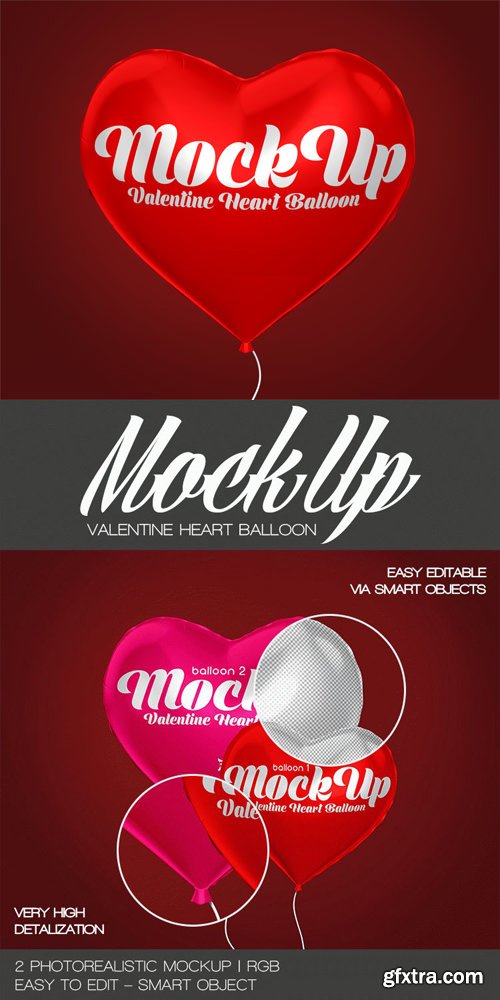 2 Valentine Heart Balloon PSD Mockups