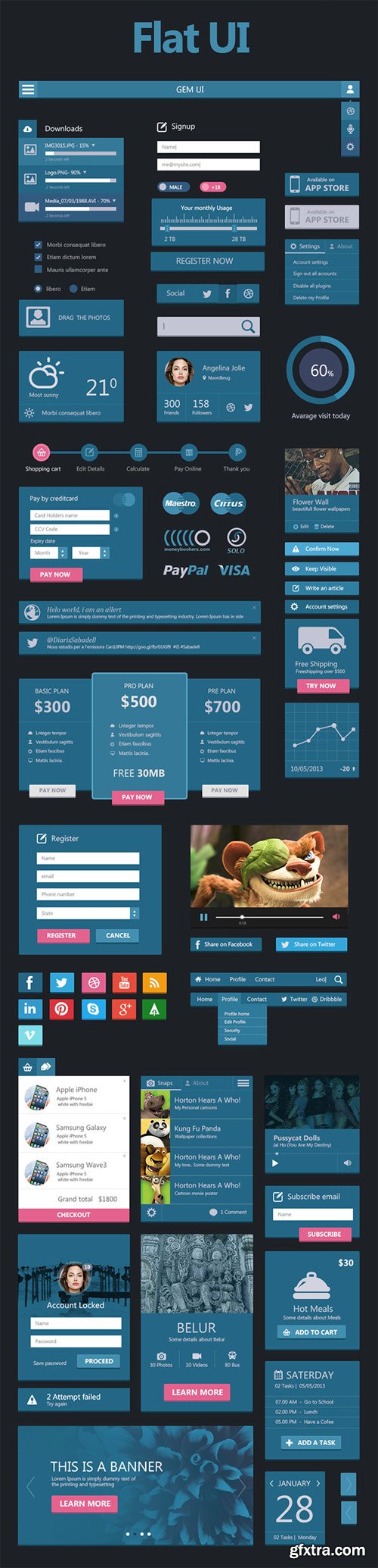 Flat User Interface Set PSD Template Worth $10