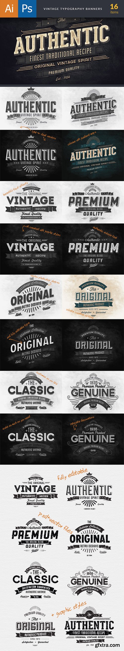 16 Super Premium Vintage Typography Banners Worth $15 [PSD/AI]