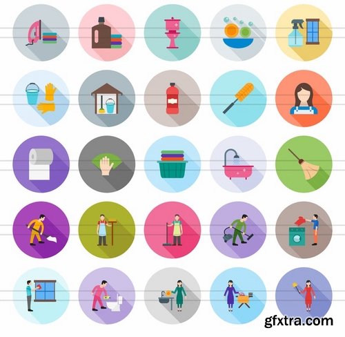 50 Cleaning Services Flat Shadowed Icons