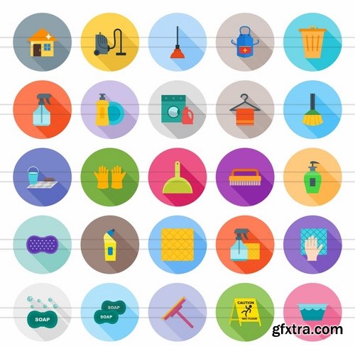 50 Cleaning Services Flat Shadowed Icons