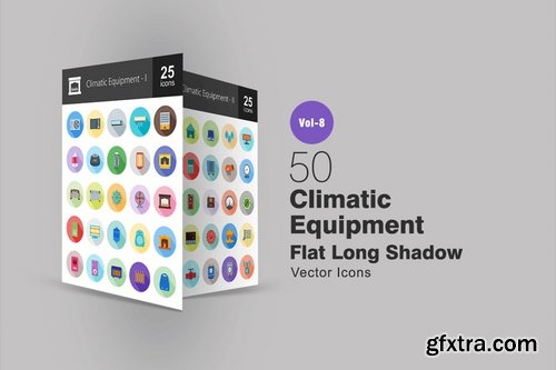 50 Climatic Equipment Flat Shadowed Icons