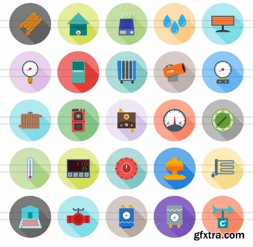 50 Climatic Equipment Flat Shadowed Icons