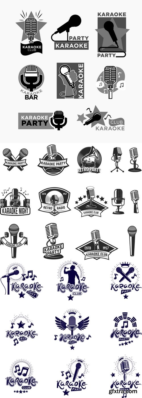 Vectors - Karaoke Retro Labels Set