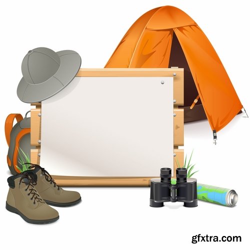 Hunting tourism travel outfit items icon vector image 25 EPS