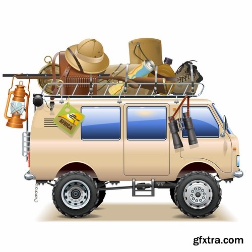 Hunting tourism travel outfit items icon vector image 25 EPS