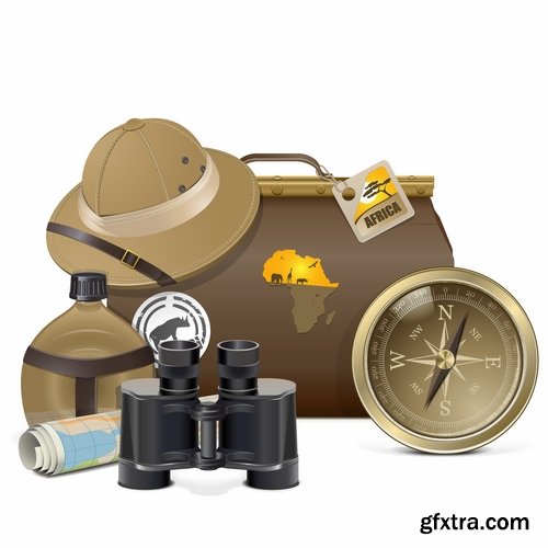 Hunting tourism travel outfit items icon vector image 25 EPS