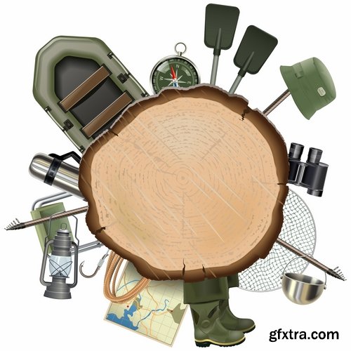 Hunting tourism travel outfit items icon vector image 25 EPS