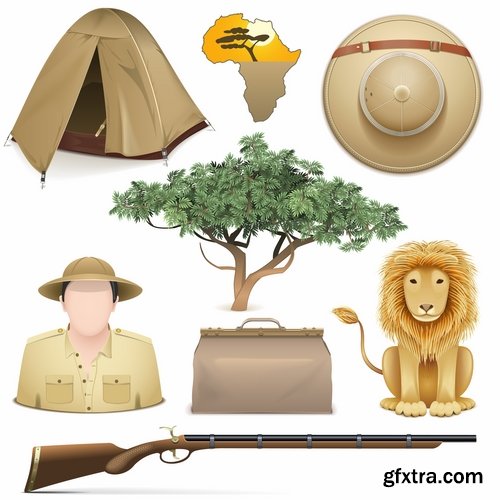 Hunting tourism travel outfit items icon vector image 25 EPS