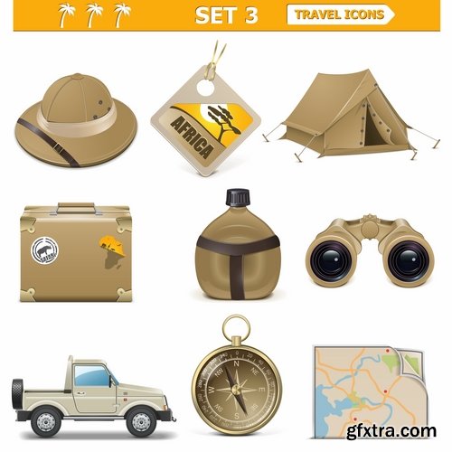 Hunting tourism travel outfit items icon vector image 25 EPS