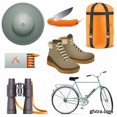 Hunting tourism travel outfit items icon vector image 25 EPS