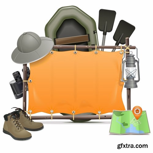 Hunting tourism travel outfit items icon vector image 25 EPS