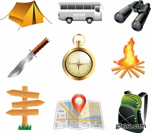 Hunting tourism travel outfit items icon vector image 25 EPS