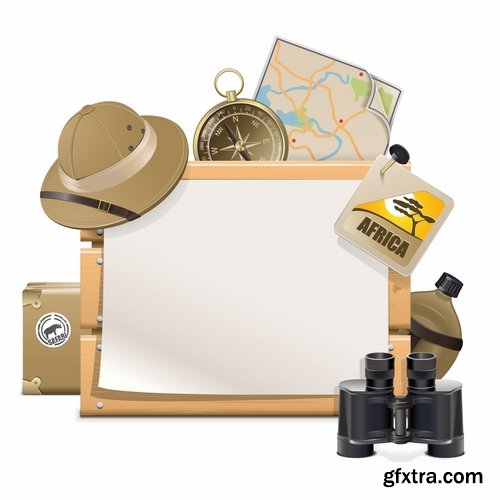 Hunting tourism travel outfit items icon vector image 25 EPS