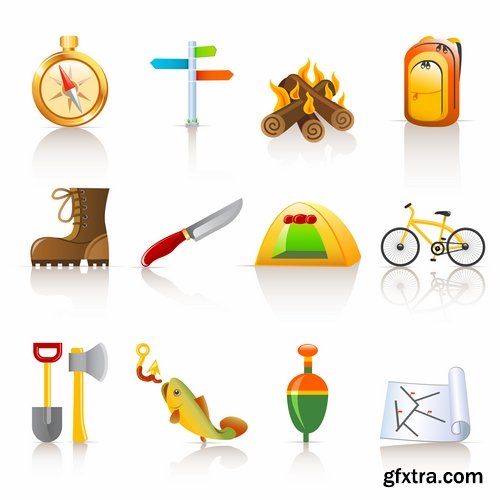 Hunting tourism travel outfit items icon vector image 25 EPS