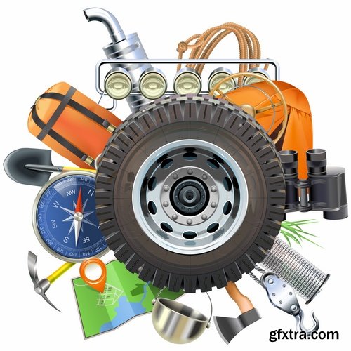 Hunting tourism travel outfit items icon vector image 25 EPS