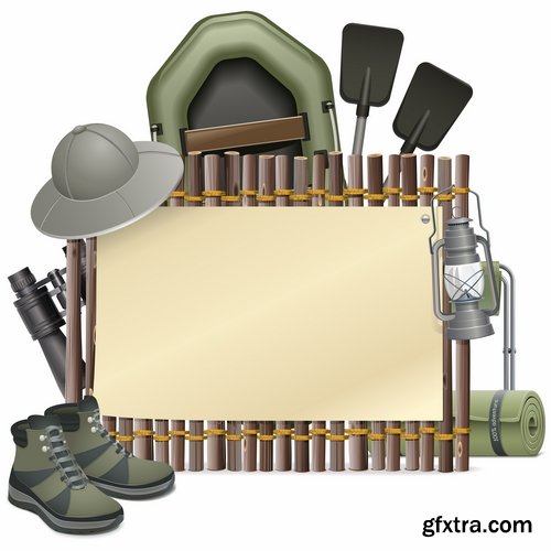 Hunting tourism travel outfit items icon vector image 25 EPS