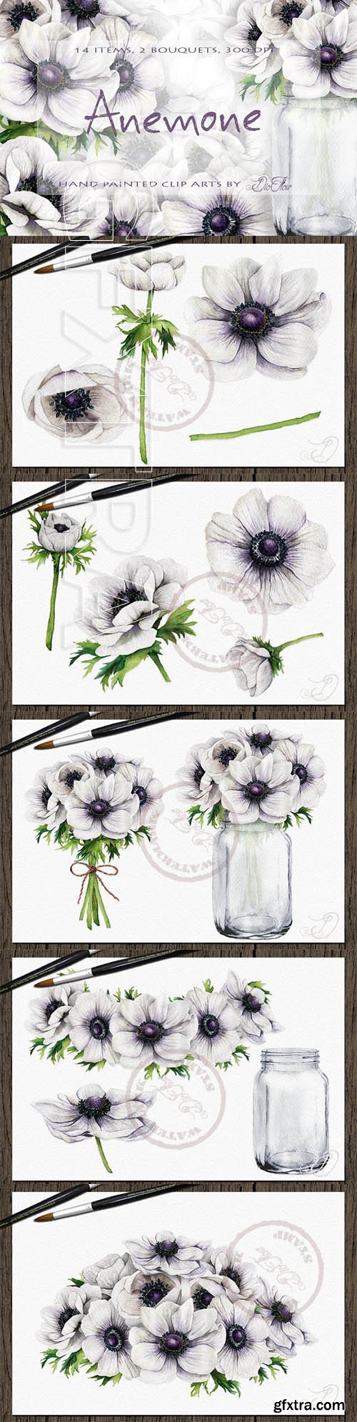 CreativeMarket - Anemone Watercolor Clip Art 2219823