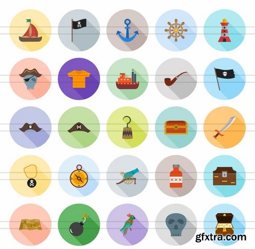 50 Pirate Flat Shadowed Icons