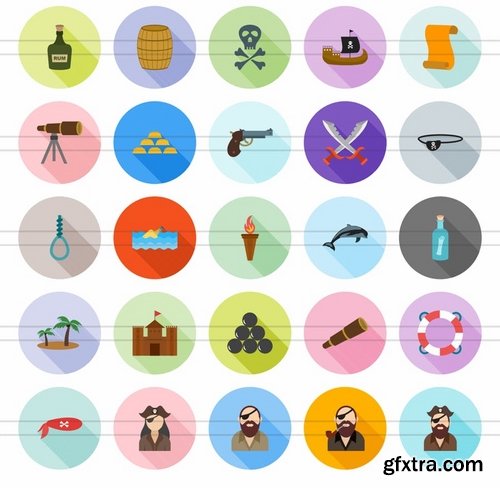 50 Pirate Flat Shadowed Icons