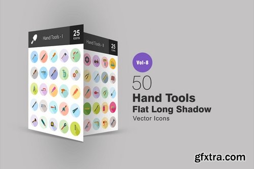 50 Hand Tools Flat Shadowed Icons