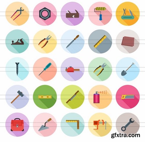 50 Hand Tools Flat Shadowed Icons