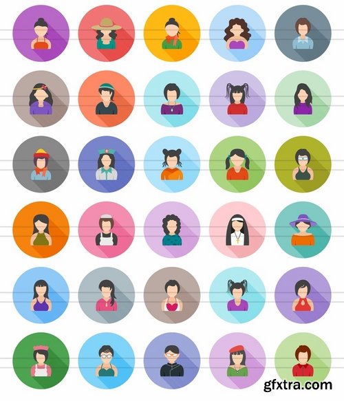 60 Avatars Flat Shadowed Icons