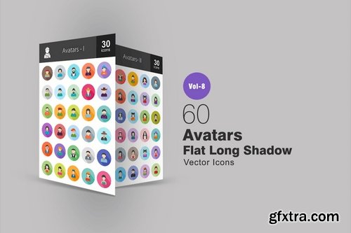 60 Avatars Flat Shadowed Icons