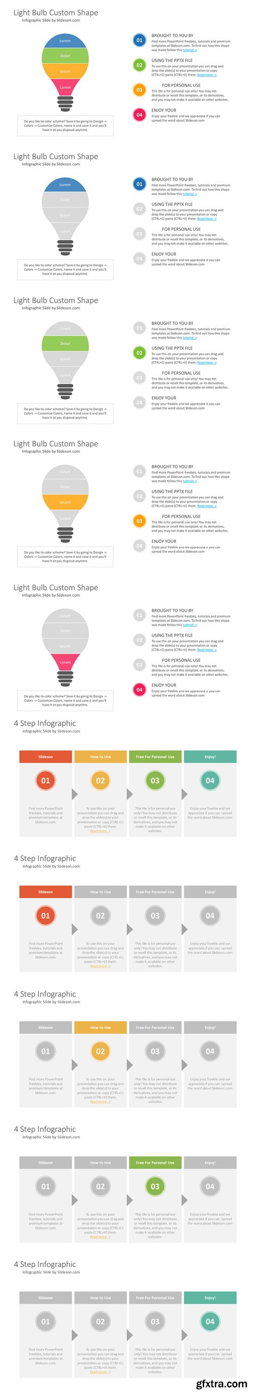 Powerpoint Template - 4 Step Light Bulb Shaped & Table Diagrams