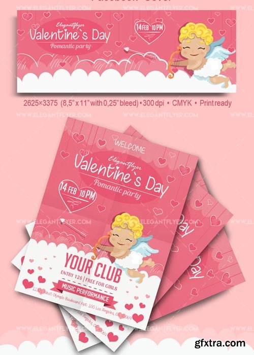 Valentine`s Day Party V25 2018 Flyer PSD Template + Facebook Cover