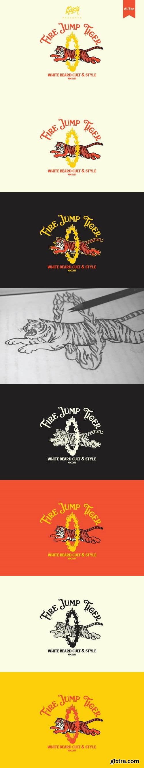 Fire Jump Tiger Logo Template