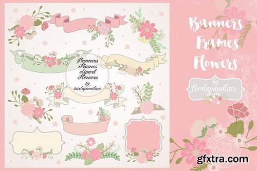 Banner, frame, flower clip art