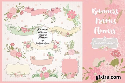 Banner, frame, flower clip art