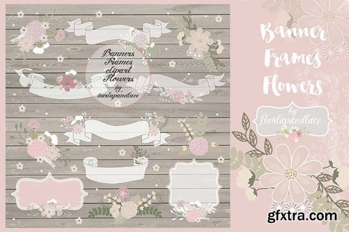 Banner, Frame, Flower clip art rustic