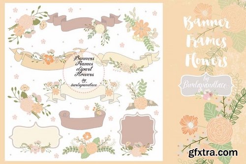 Banner, Frame, Flower clip art orangebeige